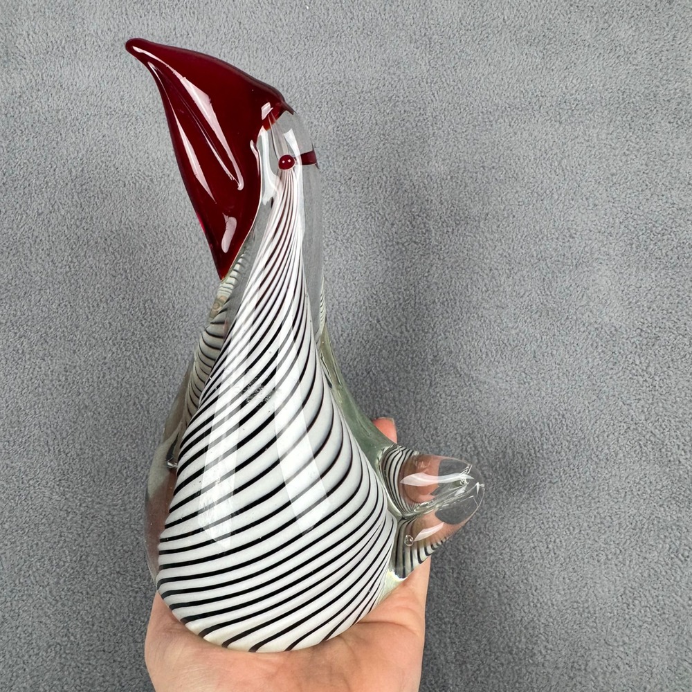 Vintage Murano Style Glass Toucan Black White Striped Bird 1970s Hand Blown 7.5"